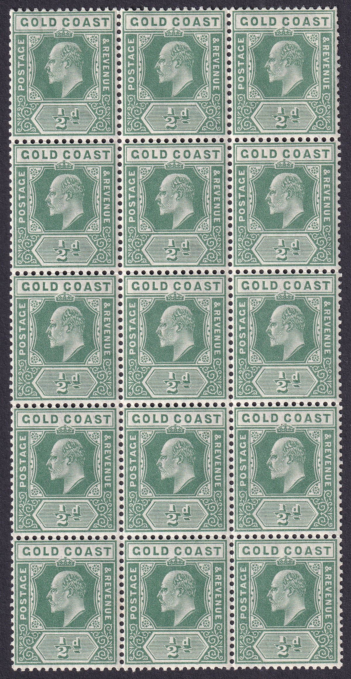 Gold Coast 1907 KEVII ½d Dull Green Block of 15 UM Mint SG59 cat £210