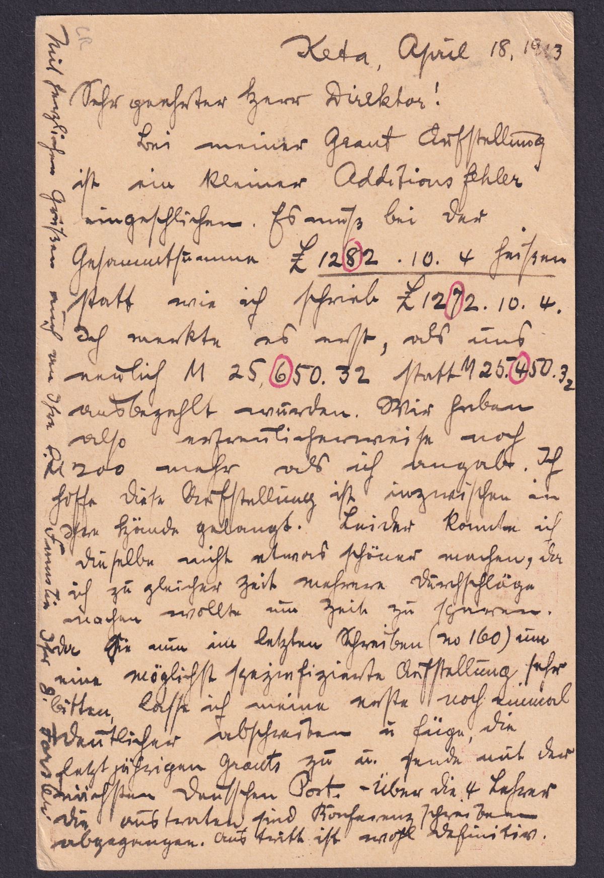 Gold Coast 1913 KEVII 1d Postal Stationery Postcard Used QUITTAH to Germany