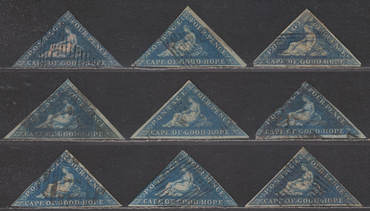 Cape of Good Hope 1855-64 QV Triangle 4d Selection Used part margins