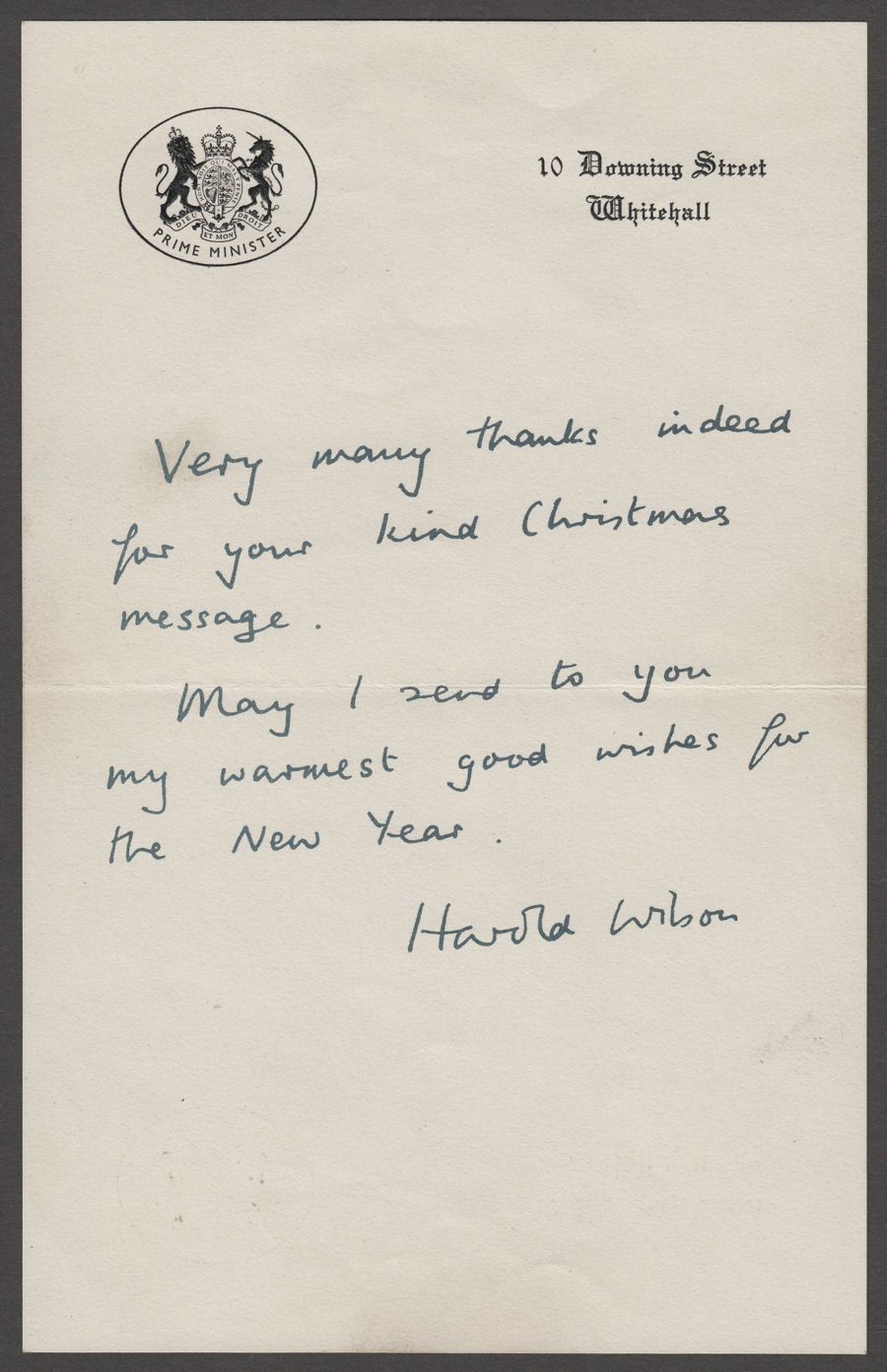 Signed Autograph Letter Prime Minister Harold Wilson on Downing St Letterhead