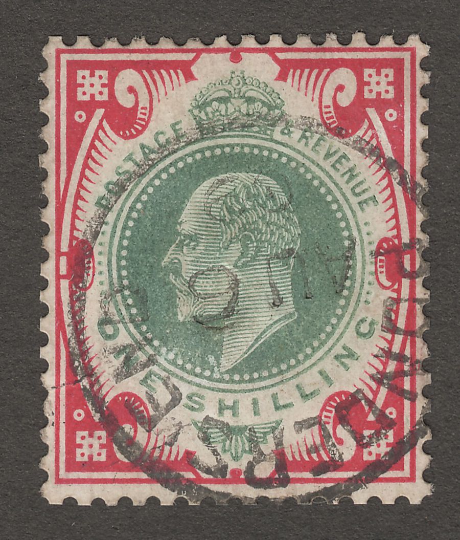 King Edward VII 1905 1sh Dull Green and Carmine on Chalky Paper Used SG257a