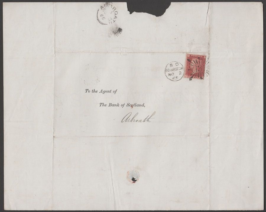 Queen Victoria 1865 1d Red Plate 81 Cover Edinburgh 131 Brunswick Star Postmark