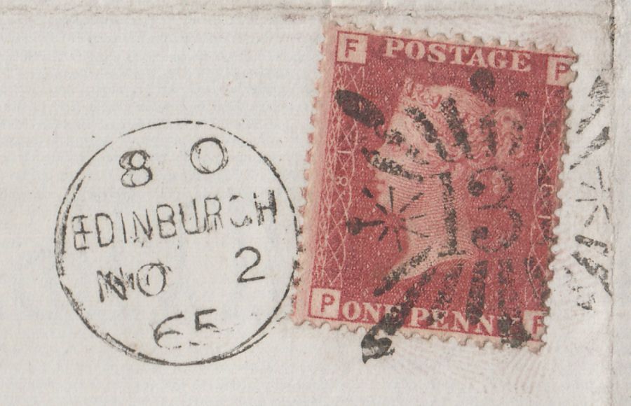 Queen Victoria 1865 1d Red Plate 81 Cover Edinburgh 131 Brunswick Star Postmark