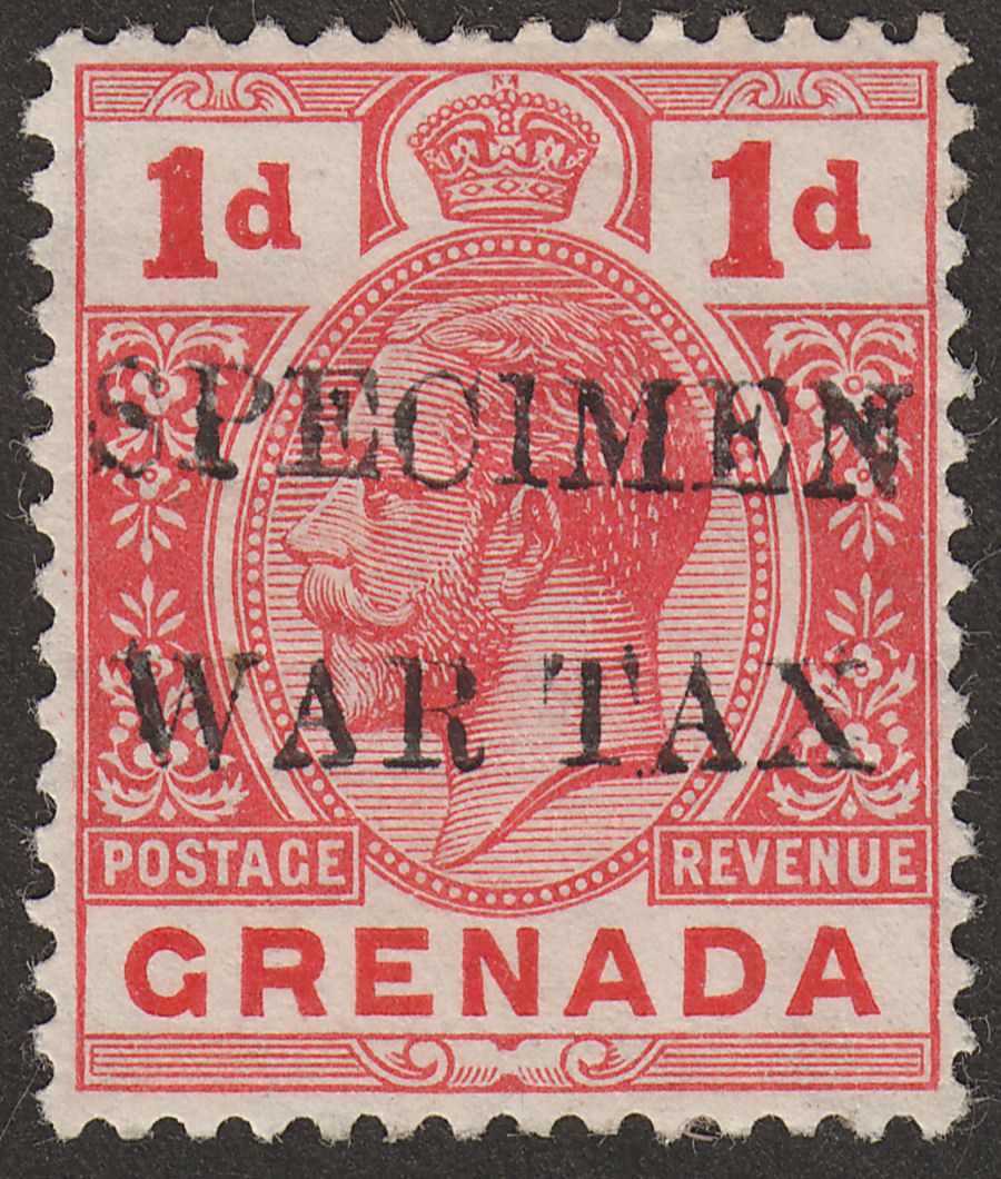 Grenada 1916 KGV WAR TAX 1d Red overprint Specimen SG109s