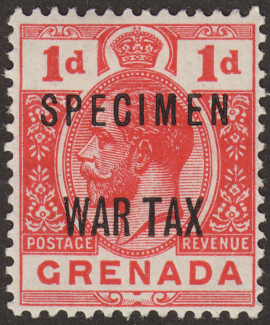 Grenada 1916 KGV WAR TAX 1d  Scarlet overprint Specimen SG111s