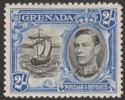 Click for more photos and details Grenada 1943 KGVI 2sh Black and Bright Ultramarine p12½ Mint SG161 var