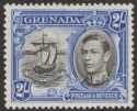 Click for more photos and details Grenada 1941 KGVI 2sh Black and Ultramarine p13½x12½ Mint SG161a
