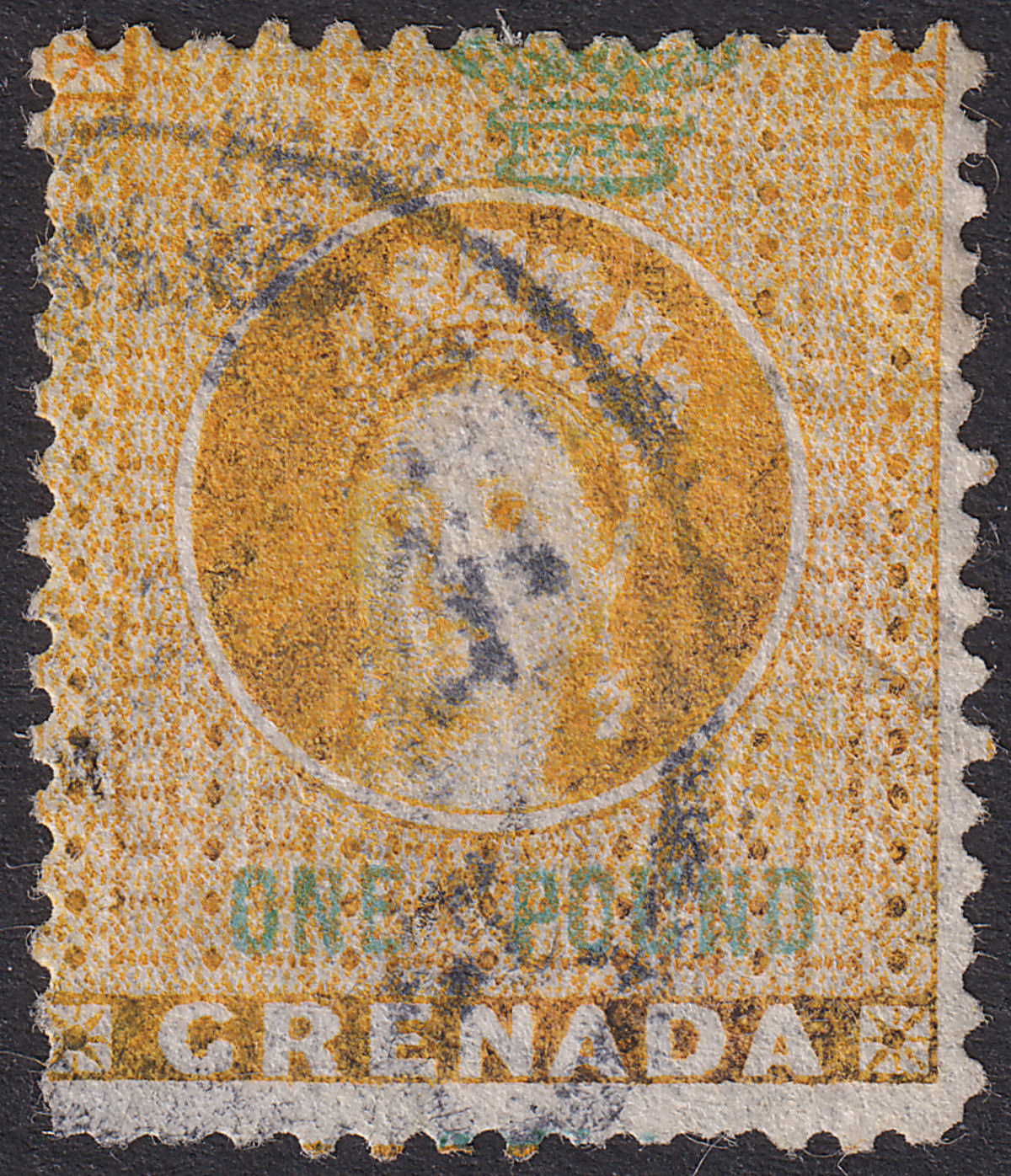 Grenada 1875 Queen Victoria Revenue £1 Orange and Green perf 14 Used BF12