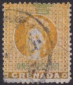 Click for more photos and details Grenada 1875 Queen Victoria Revenue £1 Orange and Green perf 14 Used BF12