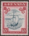 Click for more photos and details Grenada 1944 KGVI 10sh Slate-Blue and Carmine Lake p14 Mint SG163d