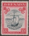 Grenada 1943 KGVI 10sh Deep Slate and Bright Carmine p14 Mint SG163e