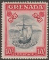 Click for more photos and details Grenada 1943 KGVI 10sh Deep Slate and Bright Carmine p14 Mint SG163e