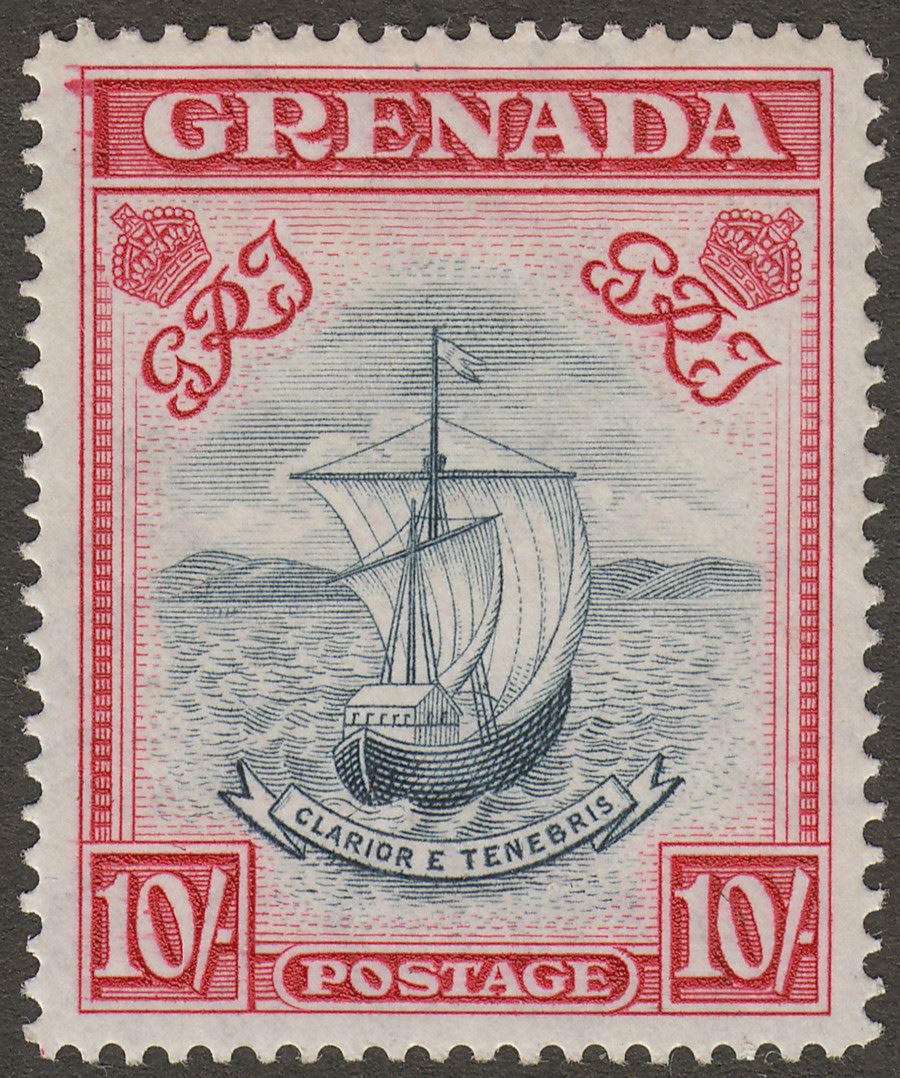 Grenada 1947 KGVI 10sh Blue-Black and Bright Carmine p14 Mint SG163f