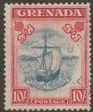 Click for more photos and details Grenada 1938 KGVI 10sh Steel Blue and Carmine p12x13 Used SG163