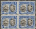 Click for more photos and details Grenada 1938 KGVI 2sh Black and Ultramarine p12½ Block of 4 Mint SG161