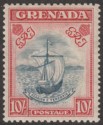 Grenada 1938 KGVI 10sh Steel Blue and Carmine p12x13 Mint SG163