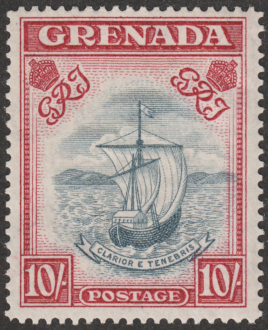 Grenada 1943 KGVI 10sh Slate-Blue and Bright Carmine p14 Mint SG163b