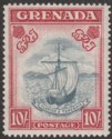 Click for more photos and details Grenada 1943 KGVI 10sh Slate-Blue and Bright Carmine p14 Mint SG163b