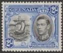 Click for more photos and details Grenada 1938 KGVI 2sh Black and Ultramarine p12½ Mint SG161