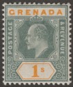 Click for more photos and details Grenada 1905 KEVII 1sh Green and Orange Mint SG73