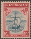 Click for more photos and details Grenada 1938 KGVI 10sh Steel Blue and Carmine p12x13 Mint SG163