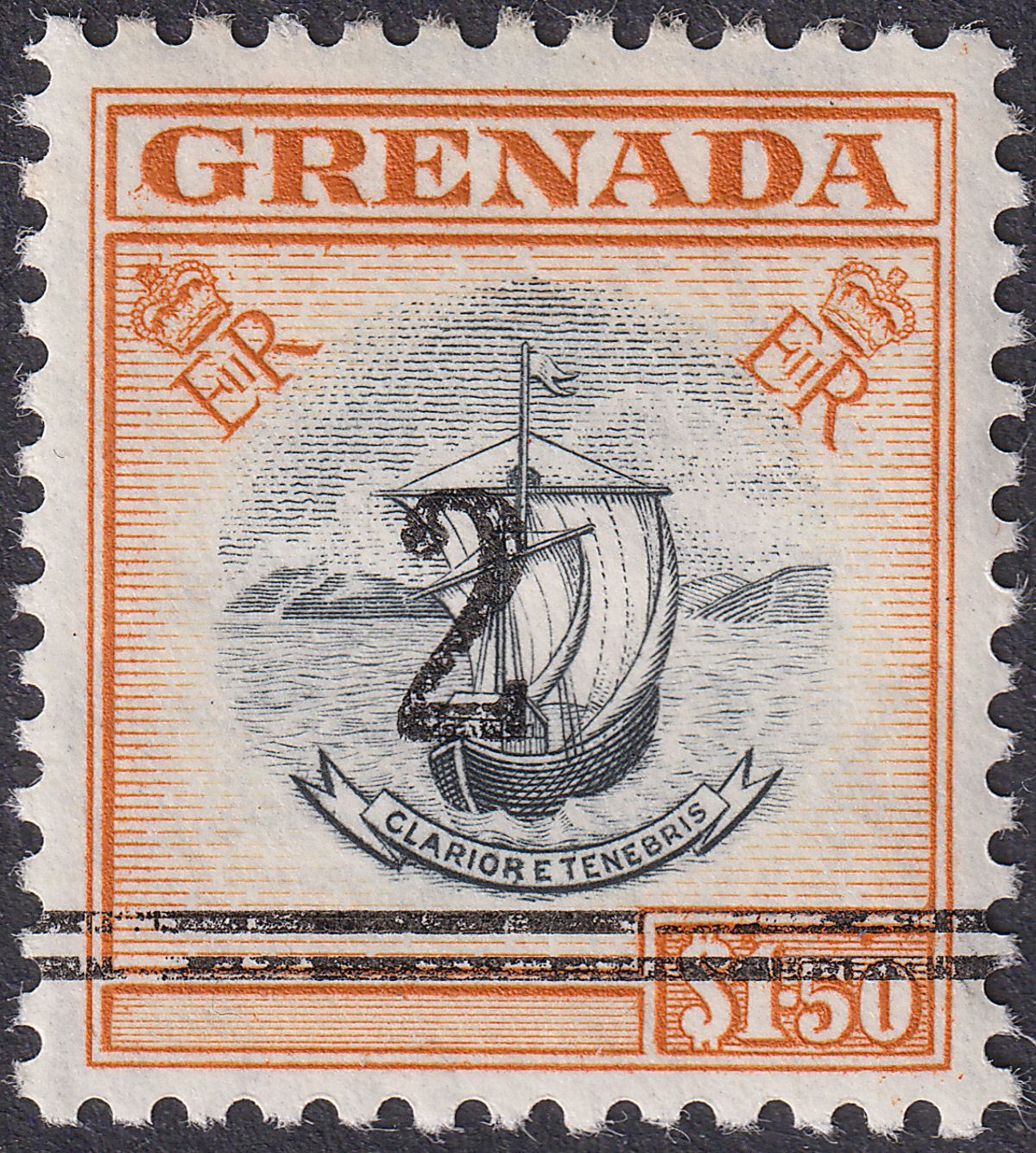 Grenada 1965 QEII 2 on $1.50 Blk + Brown-Orange Type I Surch Mint SG203 footnote