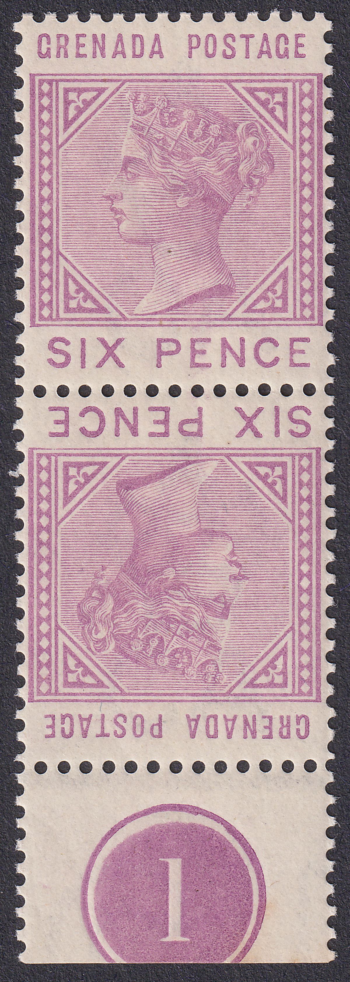Grenada 1883 QV 6d Mauve Plate 1 Tete-Beche Pair Mint SG34a cat £20