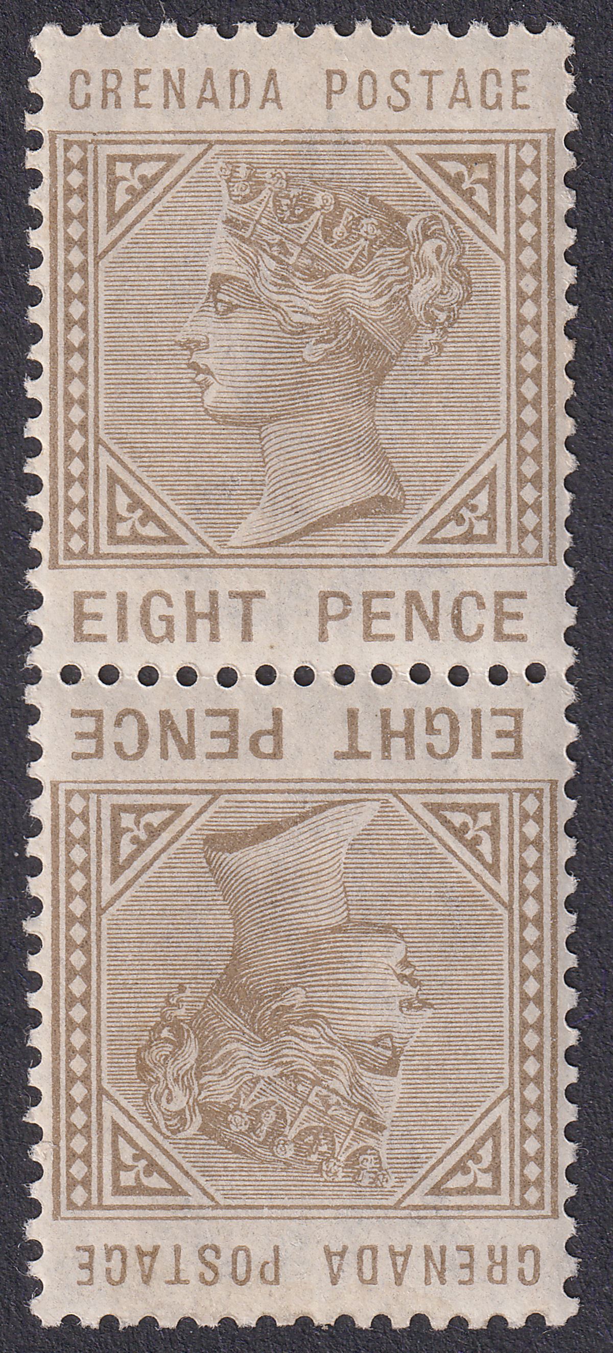 Grenada 1883 QV 8d Grey-Brown Tete-Beche Pair Mint SG35a cat £40
