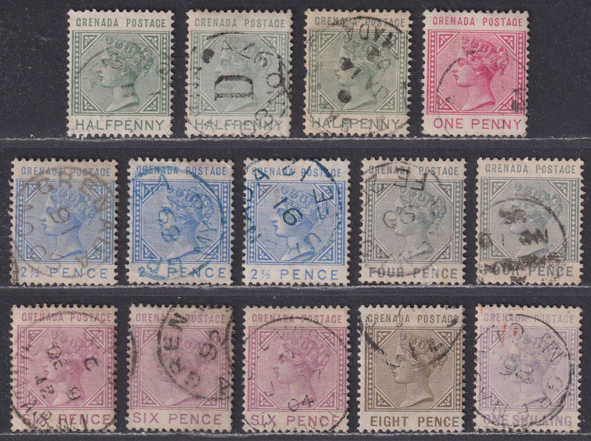 Grenada 1883 Queen Victoria Set with Shades Used SG30-36 cat £90 1sh with thin