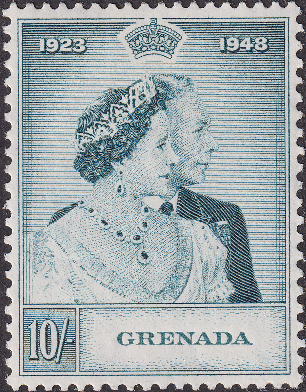 Grenada 1948 KGVI Royal Silver Wedding 10sh Slate-Green Mint SG167 cat £24