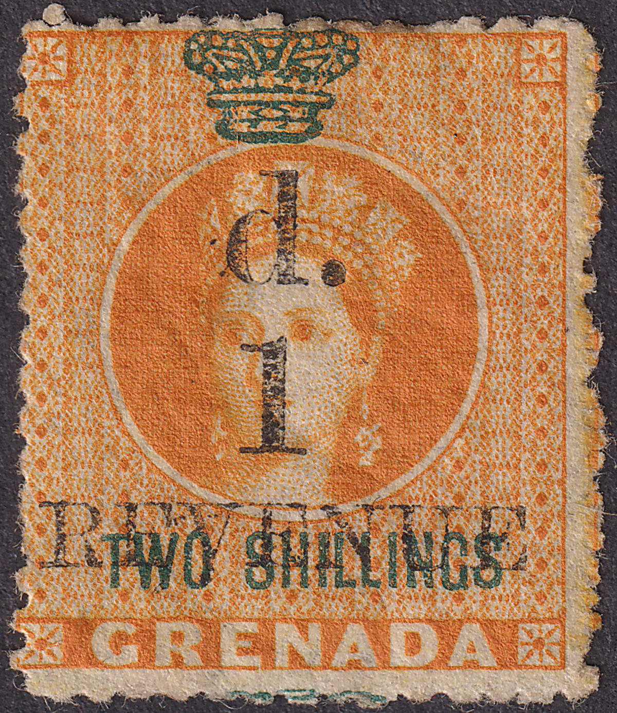 Grenada 1887 QV Revenue 1d Surcharge on 2sh Orange Mint BF24