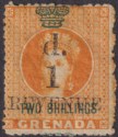 Click for more photos and details Grenada 1887 QV Revenue 1d Surcharge on 2sh Orange Mint BF24