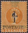 Click for more photos and details Grenada 1886 Queen Victoria 1d Surch on 1½d Orange Unused SG37 cat £60