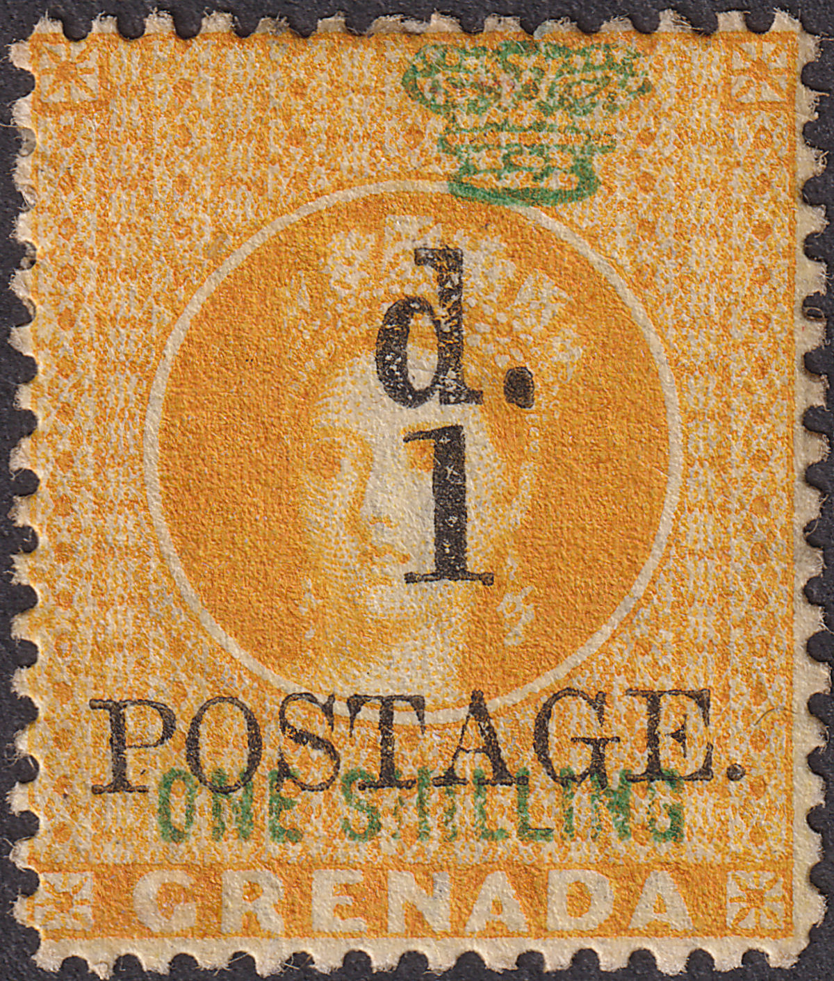 Grenada 1886 Queen Victoria 1d Surch on 1sh Orange Mint SG38 cat £55