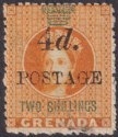 Click for more photos and details Grenada 1888 QV 4d Surcharge on Revenue 2sh Orange Mint SG41 cat £55 4mm spacing