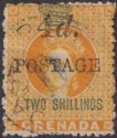 Click for more photos and details Grenada 1888 QV 4d Surcharge on Revenue 2sh Orange Used SG41 cat £30 4mm spacing