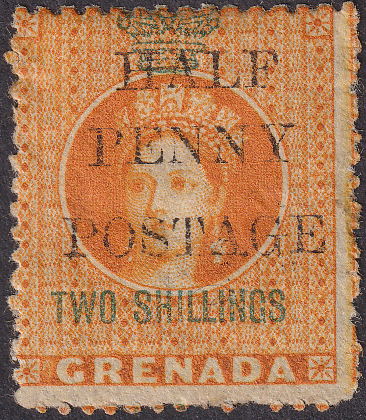Grenada 1889 QV ½d Surcharge on Revenue 2sh Orange Mint SG43 cat £25