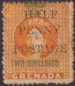 Click for more photos and details Grenada 1889 QV ½d Surcharge on Revenue 2sh Orange Mint SG43 cat £25