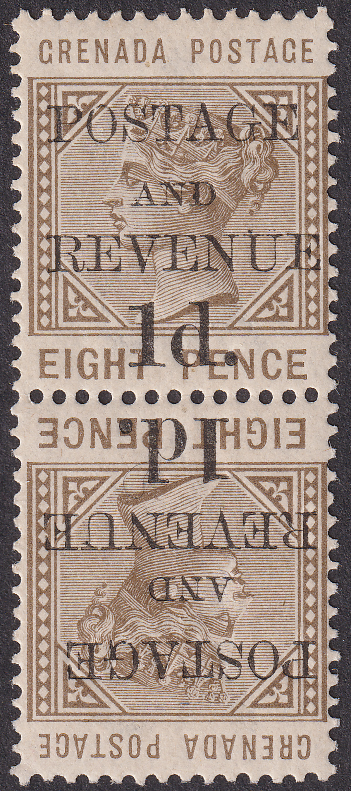 Grenada 1891 QV 1d Surcharge on 8d Grey-Brown Tete-Beche Pair Mint SG46a cat £40