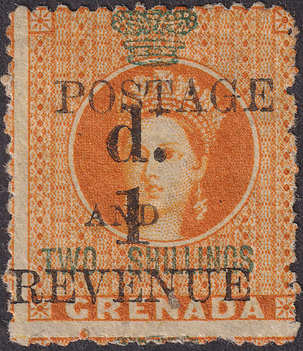 Grenada 1890 QV 1d Surcharge on Revenue 2sh Orange Mint SG44 cat £95