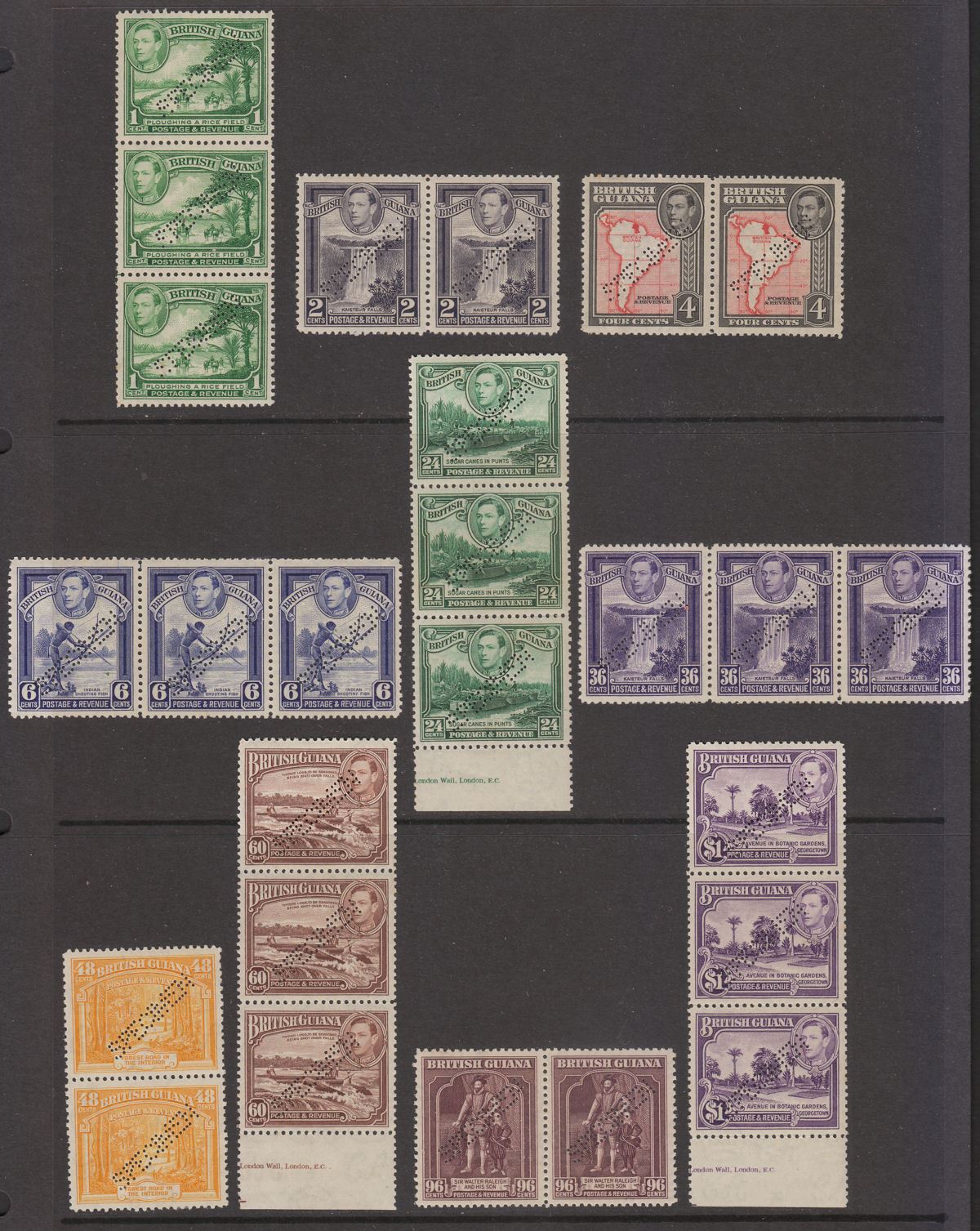 British Guiana 1938 KGVI SPECIMEN Perf Set to $1 Pairs / Strips Mint SG308s-317s