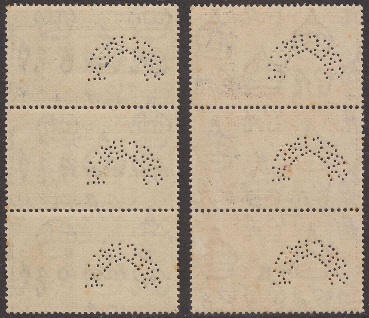 British Guiana 1946 KGVI SPECIMEN Perf Victory 3c, 6c Strips Mint SG320s-321s