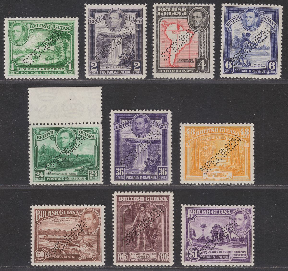 British Guiana 1938 KGVI SPECIMEN Perf Set to $1 Mint SG308s-317s