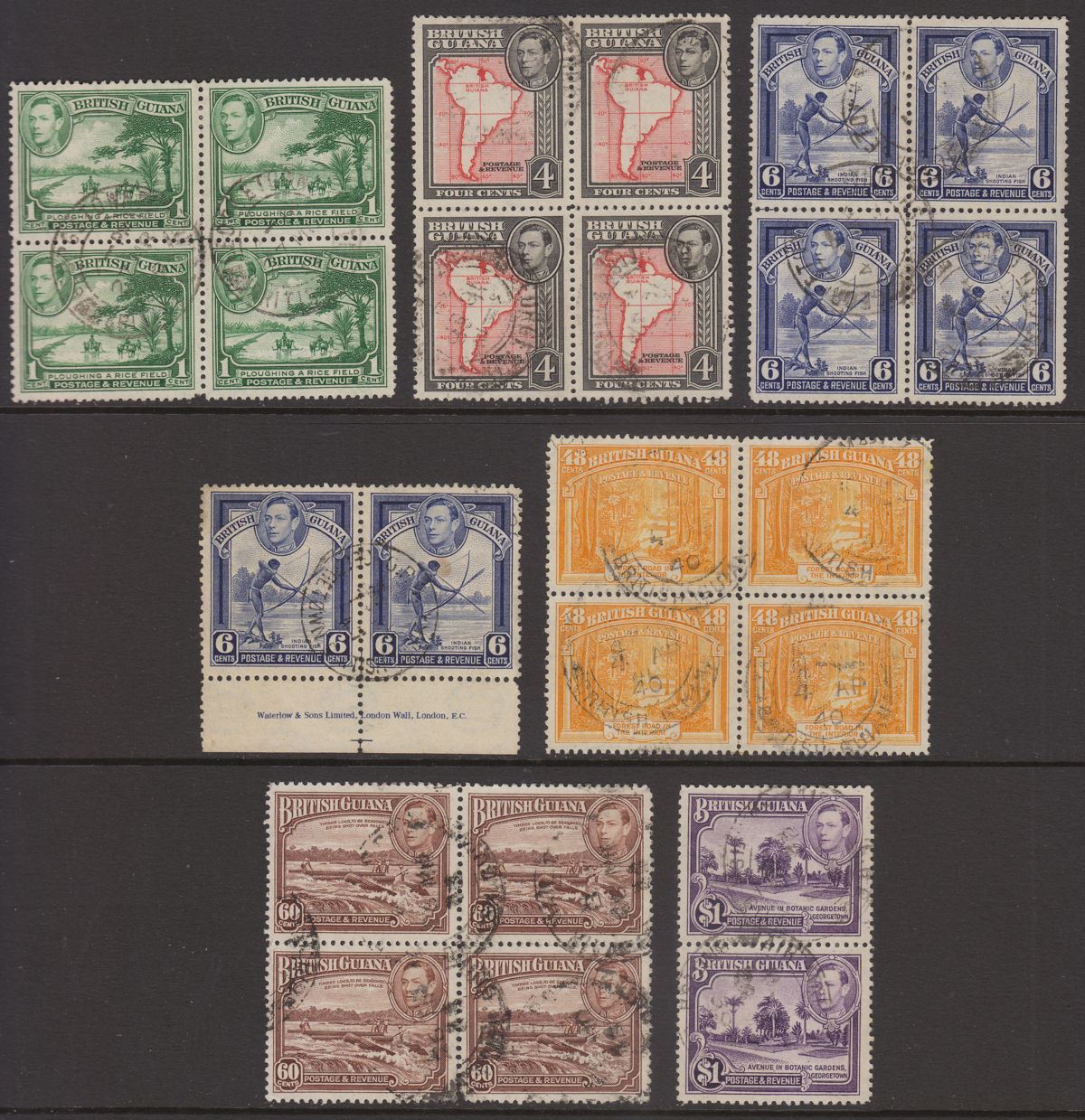 British Guiana 1938 King George VI Part Set Blocks / Pairs to $1 Used