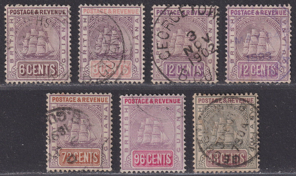 British Guiana 1889 QV Ship Selection to 96c Used + faulty later 48c