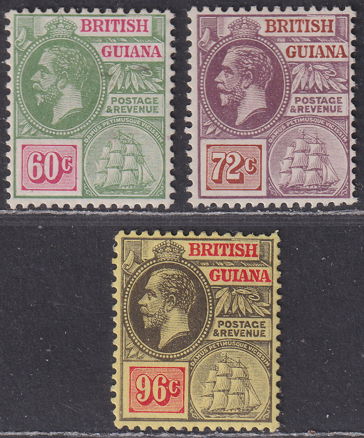 British Guiana 1915 King George V 60c, 72c, 96c Mint SG267-269