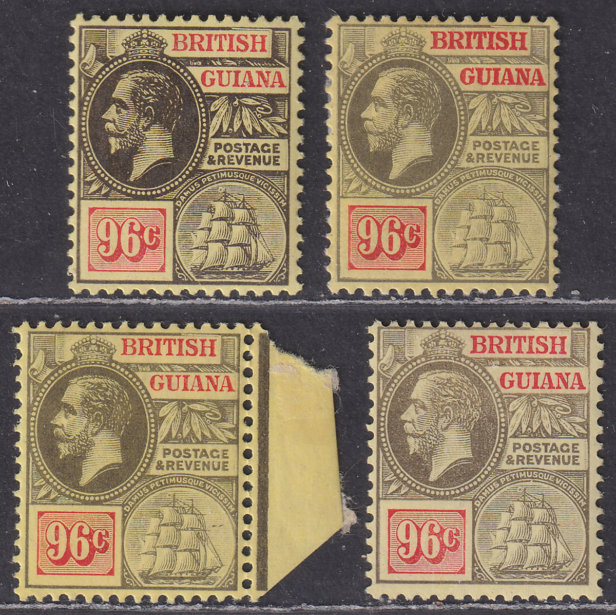 British Guiana 1914-21 KGV 96c x4 Shade Selection Mint SG269-269c