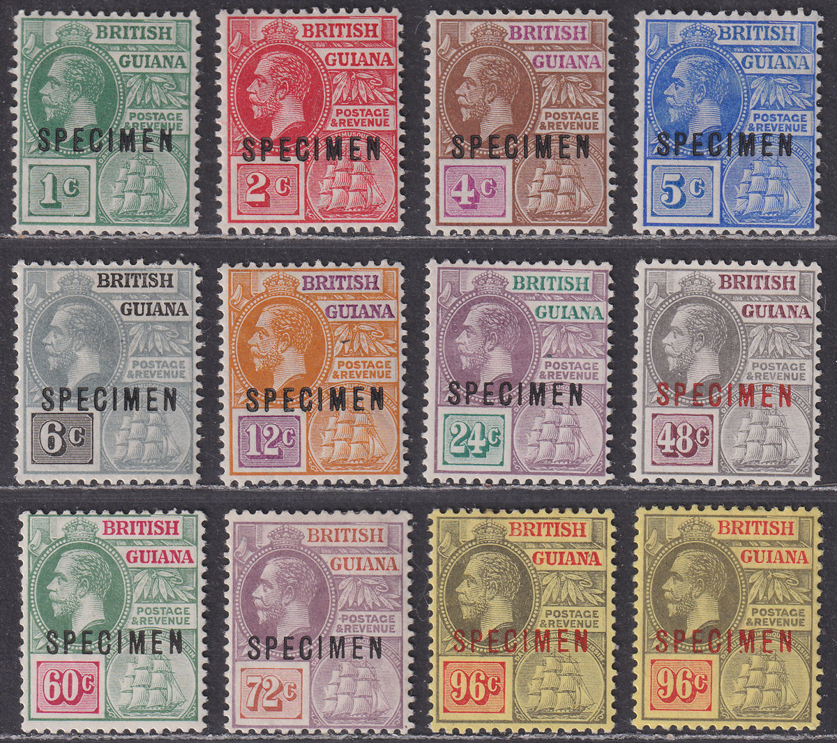 British Guiana 1913 KGV SPECIMEN Overprint Set Mint SG259s-269as cat £275+