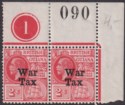 British Guiana 1918 KGV War Tax Overprint 2c Plate 1 Pair w Sheet No Mint SG271