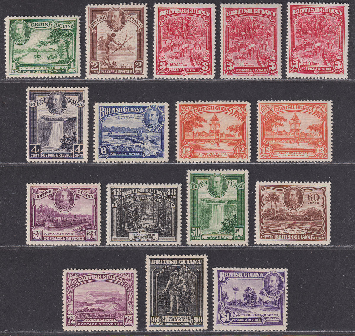 British Guiana 1934 King George V Set Mint SG288-300 cat £160 toned gum